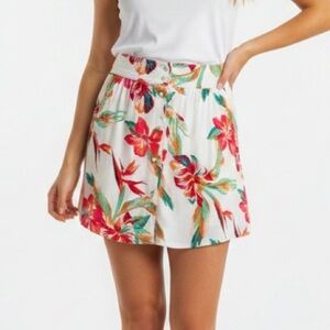 Roxy Shallow End Mini Skirt White Red Floral XS